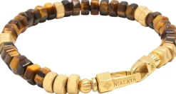 Men's Hexagon Beaded Bracelet with Tiger Eye and Gold