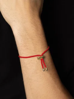 Men's Red String Bracelet with Adjustable Gold Lock