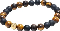 Men's Wristband with Matte Onyx and Brown Tiger Eye