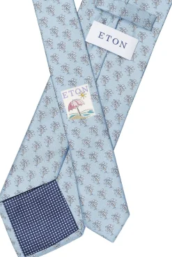 Mid blue Motif Print Silk Tie