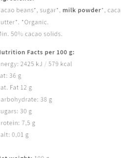 O'Payo Milk 50 %, Nicaragua, Organic