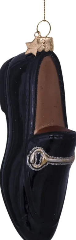 Ornament glass black gold loafer H10cm