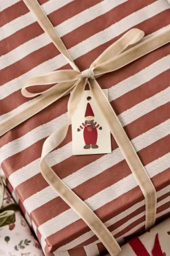 Papirrulle røde striber tekstil-look 5 m/rulle