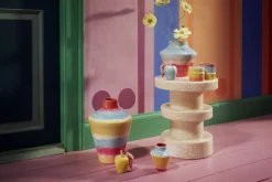 Poppery Vase med æble H32 cm pink/mint/gul