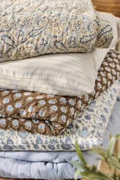 Pude natur m/lyseblå striber