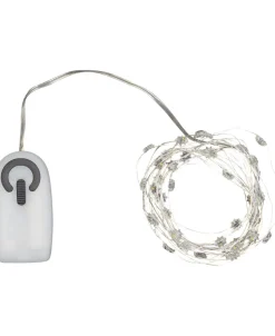 Silke miniblomst lyskæde 40L m/ timer, Klar/sølv