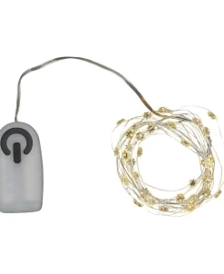 Silke miniblomst lyskæde 40L m/ timer, Klar/sølv