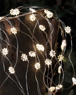 Silke miniblomst lyskæde 40L m/ timer, Klar/sølv