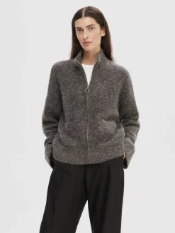 SLFSIA RAS LS ALPACA BLEND KNIT ZIPPER CARDIGAN