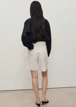 Striped denim shorts