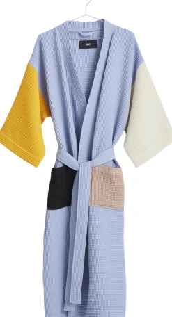 Waffle Bathrobe-Dusty blue multi