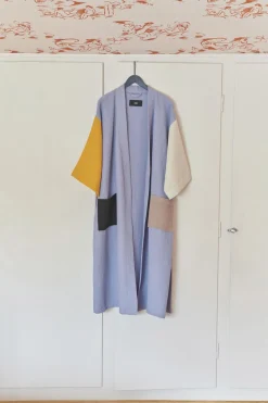 Waffle Bathrobe-Dusty blue multi
