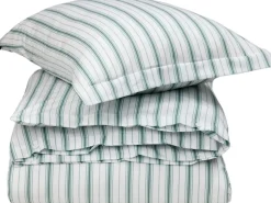 White/Eucalyptus Striped Cotton Poplin Bed Set