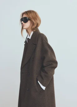 Wool-blend micro-houndstooth coat