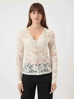 YASLACEY LS V-NECK LACE TOP S. NOOS